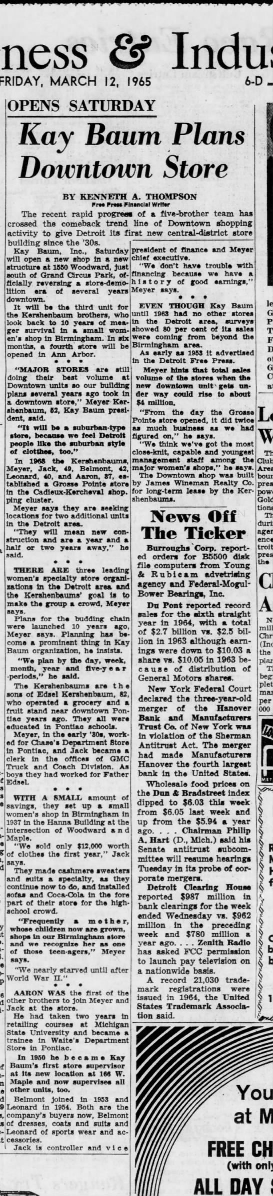 Kay Baum - March 1965 Article